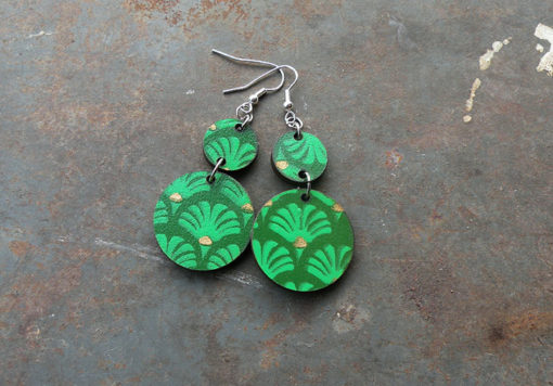 Boucles fani vert zéro déchet, motif palma de fabrication artisanale et française.