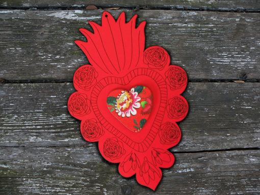 ex-voto Flora n°3 rouge coeur en relief imprimé Gypsy made in France.