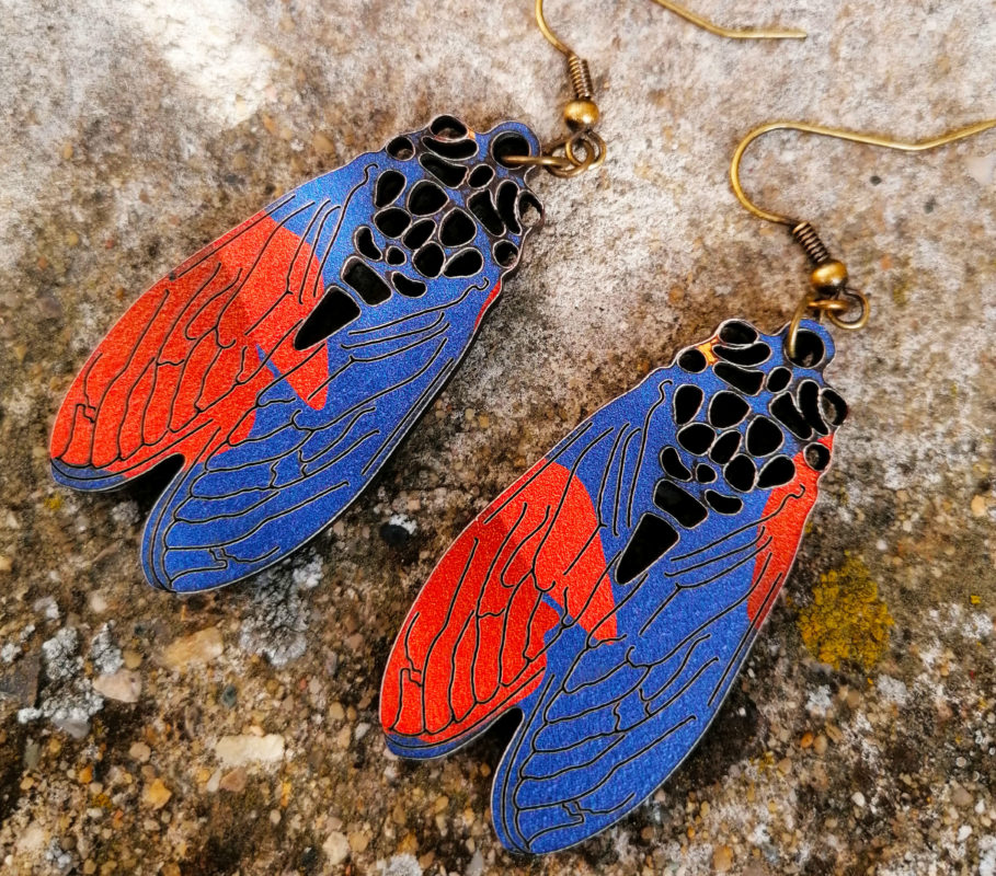 Boucles D'oreilles Clips Cigales émaillées Bleu Et Vert - Hauteur 2.8 Cm - Occasion Bon état